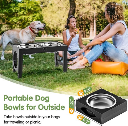 XIAZ Elevated Dog Bowls Large Breed Raised Dogs Bowl Stand Large/Medium Sized Dog Stainless Steel Food Water Bowl Stands 5 Heights Adjustable 9/11/12/14in Black Pet Feeder Dish Station