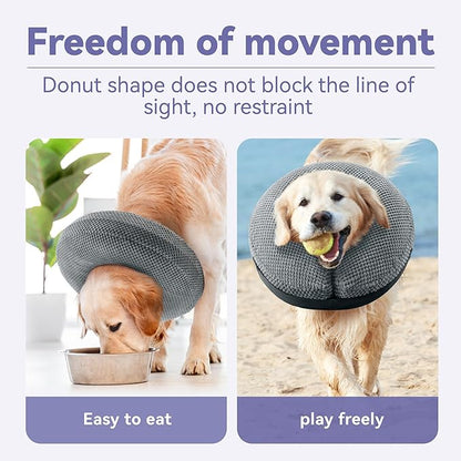 Loflaze Soft Inflatable Dog Cone Collar Alternative After Surgery - Dog Neck Donut E Collar for Large Medium Small Dogs Cats Post Surgery - Recovery Collar to Stop Licking - Grey, S