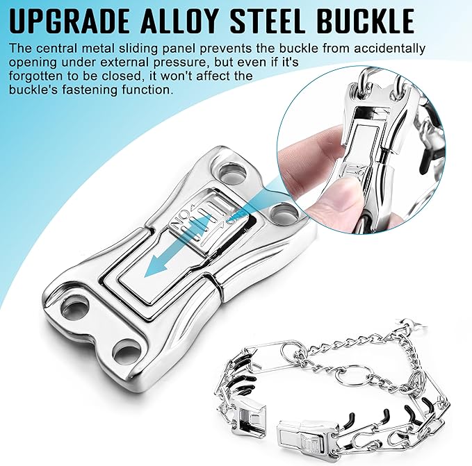 MOZETO Dog Collar, Adjustable Quick Release Stainless Steel Dog Training Collar with Metal Buckle for Small Medium Large Dogs