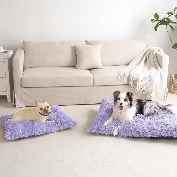 EHEYCIGA Fluffy XXL Dog Crate Pad, Plush Faux Fur Crate Bed for Extra Large Dogs, Calming Anti Anxiety XXL Dog Bed, Washable Soft Warm Mat with Non-Slip Bottom, Purple