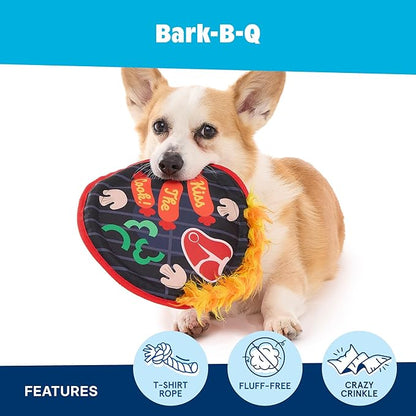 Barkbox Bark-B-Q Flying Disc Dog Toy | Fluff-Free Crinkle Disc with T-Shirt Rope Edge | Durable Fetch & Tug Toy for Dogs & Puppies Who Love Backyard Play