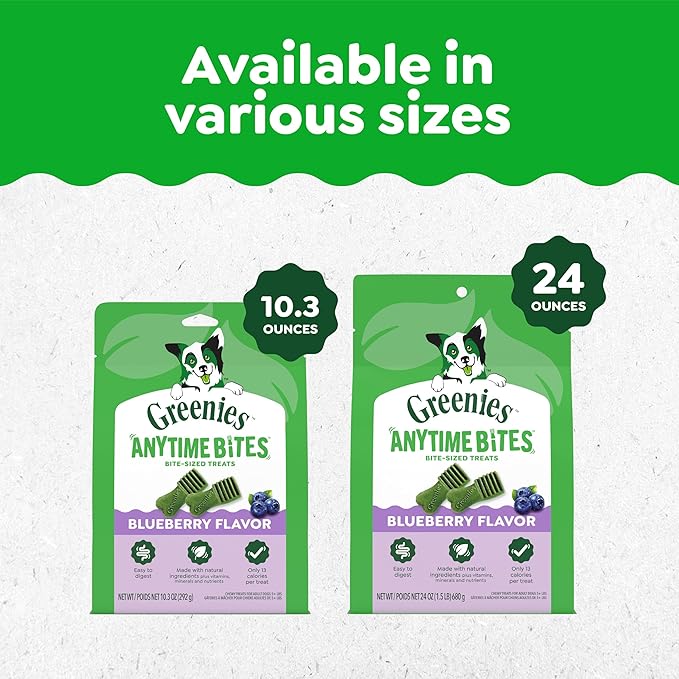 Greenies Anytime Bites Dog Treats, Blueberry Flavor, Dog Training Treats, 10.3 oz. Bag