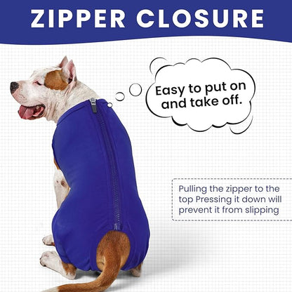 IDOMIK Dog Recovery Suit,Dog Leg Sleeve to Stop Licking Rear Legs,Thigh Wound Protective Sleeve,Male Female Pet Surgical Clothes,Doggy Surgical Suit with Pants Cover,Cone Collar Alternative,Blue,3XL
