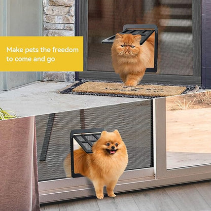 Enjoying Cat Door for Screen Doors, Passage Opening 8.3" x 10.3", Access Freely, Magnetic Swing Flap, Small Pet Door for Sliding Doors Window, Lockable, Black