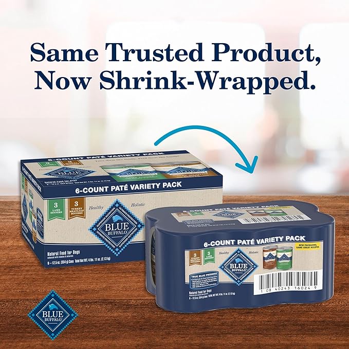 Blue Buffalo Homestyle Recipe Adult Wet Dog Food, Made with Natural Ingredients, Turkey and Lamb Dinner Variety Pack, 12.5-oz Cans (6 Count, 3 of Each)