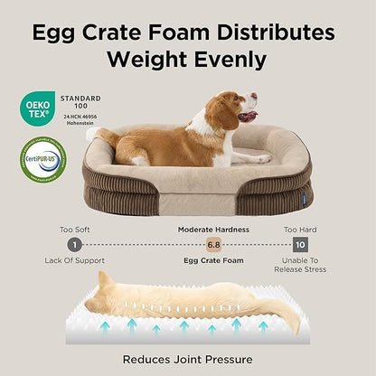 Bedsure XL Pro Orthopedic Dog Beds Large Sized Dog - 360° Oval Bolster Jumbo Dogs Bed for Senior Dogs with Waterproof Washable Cover, Extra Large Pet Sofa Couch with Ultra-Soft Fleece, Brown, 45"