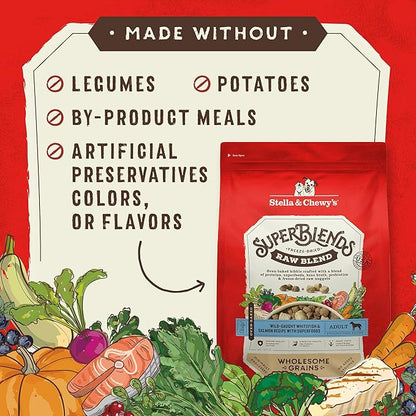 Stella & Chewy's SuperBlends Raw Blend Wholesome Grains Wild-Caught Whitefish & Salmon Recipe with Superfoods, 3.25 lb. Bag