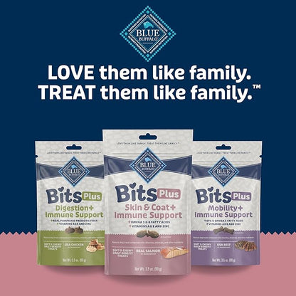 Blue Buffalo Blue Bits Plus Skin & Coat and Immune Support Daily Benefit Dog Treats, Soft & Chewy Salmon Morsels, 3.5-oz. Bag