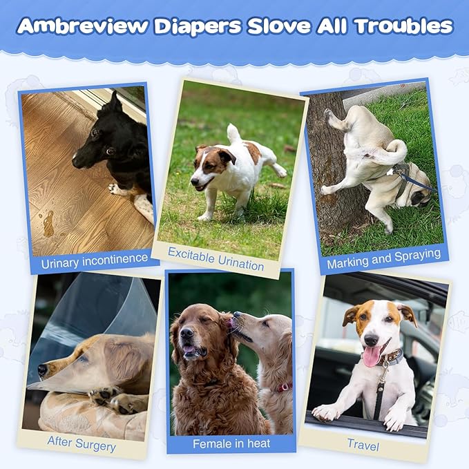 Ambreview Dog Diapers Female, Disposable Pulled Up Dog Diaper with Stretchy Waist, Super Absorbent 360° Leak-Proof Doggie Diapers for Female Puppy Dogs in Heat/Urinary Incontinence (10XL)