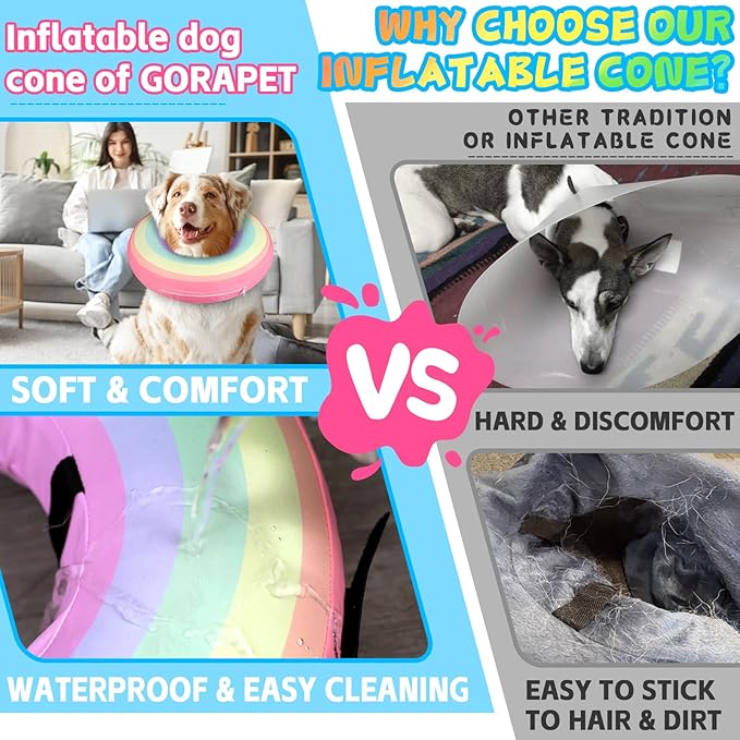 Inflatable Dog Cone Collar Alternative After Surgery, Soft Donut Neck Cone for Yorkshire Pomeranian Small Dogs & Adult Cat, etc, Comfortable Protective E Collar Recovery Cone Not Block Vision