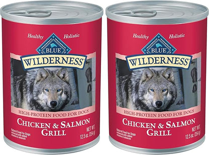 Blue Buffalo Wilderness Adult Wet Dog Food,High-Protein & Grain-Free,Made with Natural Ingredients,Salmon & Chicken Grill,12.5-oz. Cans,(Pack of 24)