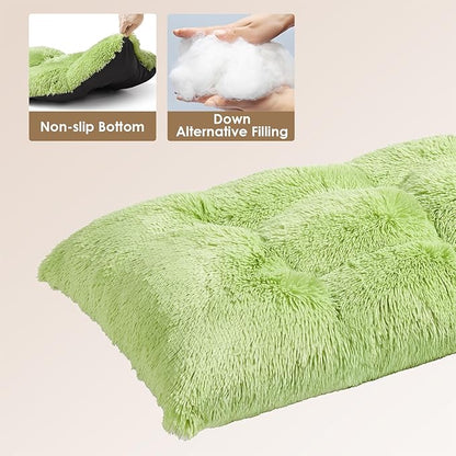 EHEYCIGA Fluffy Dog Crate Bed for Medium Dogs, Plush Faux Fur Crate Pad, Calming Anti Anxiety Medium Dog Bed, Washable Soft Warm Mat with Non-Slip Bottom, Green