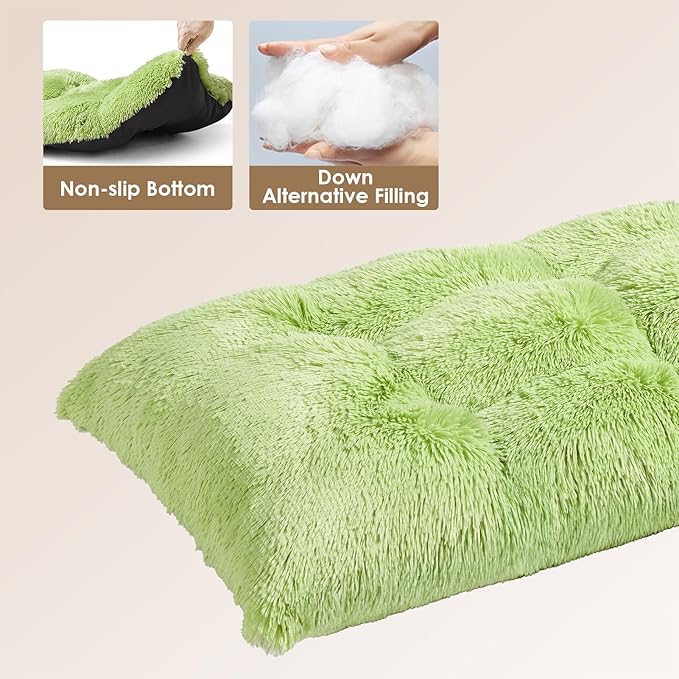 EHEYCIGA Fluffy Dog Crate Bed for Extra Large Dogs, Plush Faux Fur Crate Pad, Calming Anti Anxiety XL Dog Bed, Washable Soft Warm Mat with Non-Slip Bottom, Green