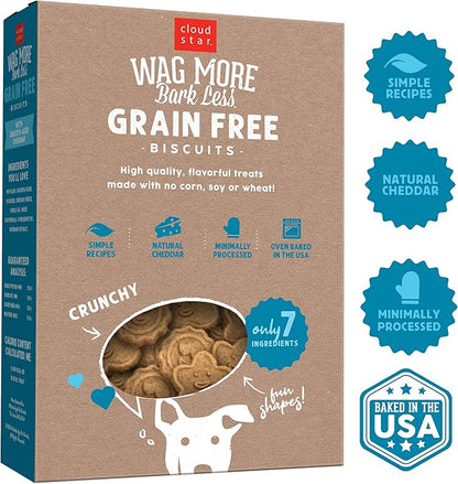Cloud Star Wag More Bark Less Crunchy Grain Free Dog Treats, Cheddar Cheese, 14 oz. Box