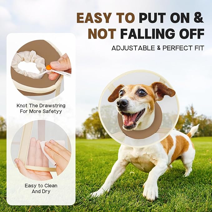Soft Dog Cone Collar to Stop Licking-Adjustable Comfortable Mesh Recovery Collars After Surgery for Small or Miniature Dog, Alternative to Plastic Elizabethan Collar for Neuter Incision Care (Brown,M)
