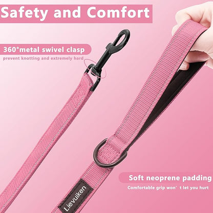 Dog Leash 5ft Long, Double Handle Dog Leash for Safety Control Training, Heavy Duty Dog Leads with Traffic Padded Handles, Reflective Leashes for Small Medium Large Dogs(5ft, Pink)