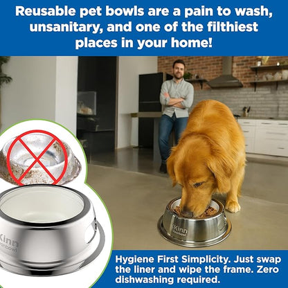 Kinn Kleanbowl Pet Bowl Stainless Steel Frame with Compostable Refills, 16 oz (Pack of 1) – Spill-Proof Stable Disposable Dog Bowls for Easy Cleaning and Healthy Pets, No Plastic