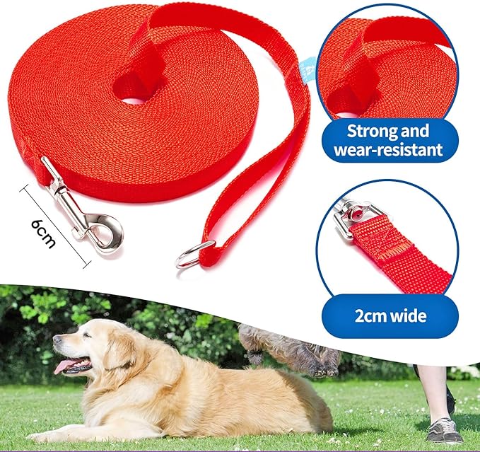 BAAPET 15/20/30/50/100 ft Long Dog Training Leash with Clickers for Small, Medium and Large Dogs or Cats (15 Feet, Red)