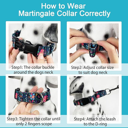 Martingale Collar for Dogs Floral Dog Collars for Small Medium Large Dogs with Buckle Adjustable Soft Nylon Dog Collar (Blue Pink Flower, XSmall)