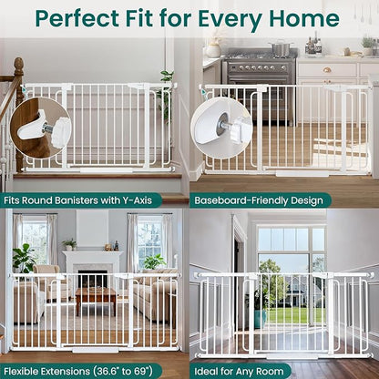 Cumbor 29.7-51.5" Baby Gate (White) & 36.6-69" Extra Wide Dog Gate (White) for Stairs, Doorways & Hallways