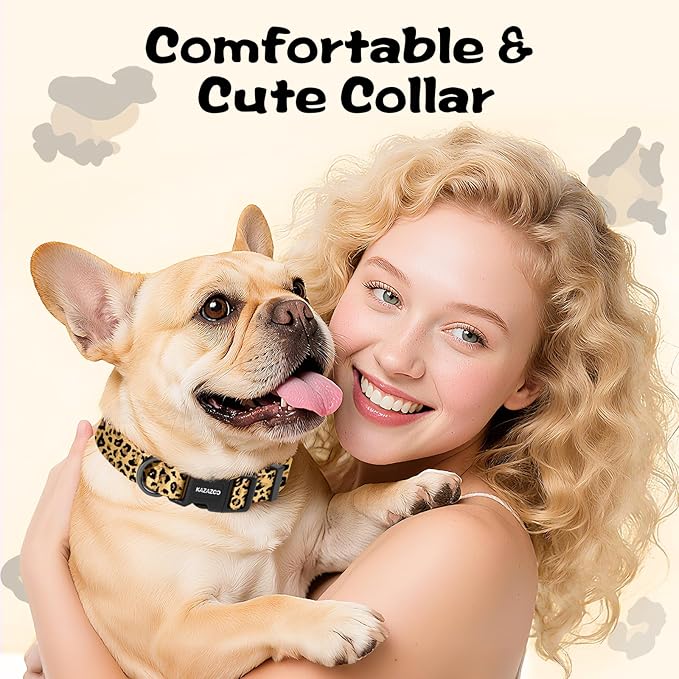 Kazazoo Dog Collar Cute and Soft Nylon Puppy Collar for Boy and Girl, Adjustable Dog Collars for Small Medium Dogs, Brown Leopard-M