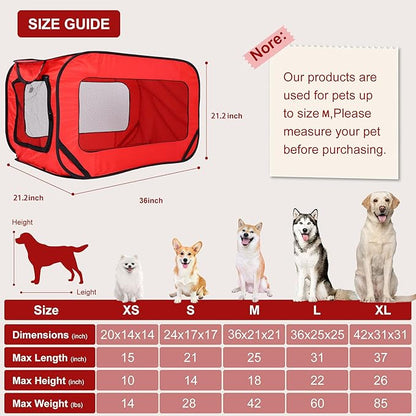 36 Inch Foldable Dog Crate for Mediun Dogs - Portable Travel Kennel with Mesh Windows & Waterproof Cover - Indoor Outdoor Pop-Up Dog Cage for Car, Camping (Red)