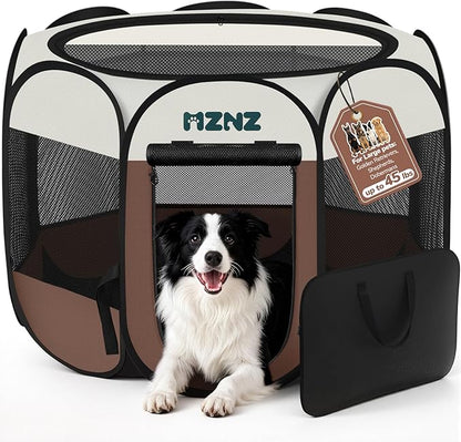 Dog Playpen, Portable Puppy Pet Crate Indoors for Small/Medium/Large Dogs Cats Rabbits, Foldable Dog Cage Enclosure for Outdoor, Pop Up Dogs Tent Kennel with Carrying Case, Brown