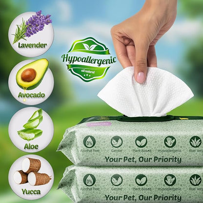 Petazy Dog Wipes for Paws and Butt – 100 Count (8x8in) Hypoallergenic, Deodorizing Pet Wipes for Dogs and Cats | Extra Large, Plant-Based, Lavender Scented | Travel Size, Single On-the-Go Pack