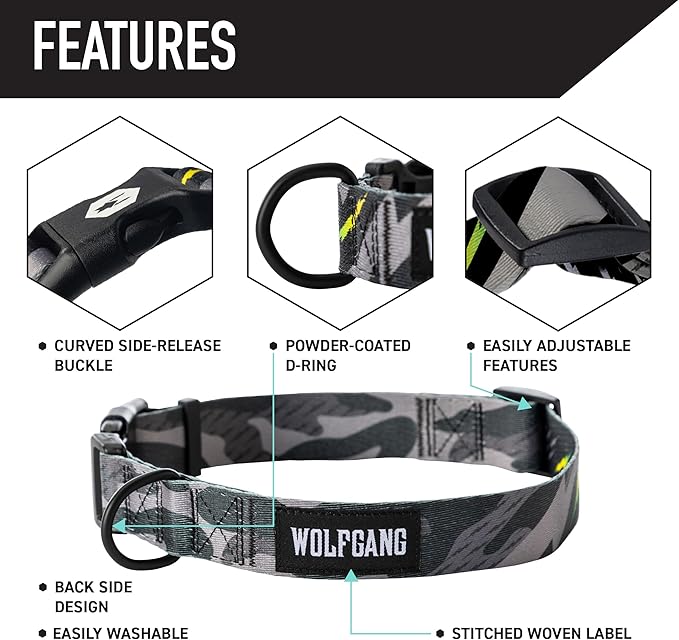 Wolfgang Heavy Duty Martingale Dog Collar with Quick Release Nylon Buckle for Walking & Training, DarkSkies Print, Medium