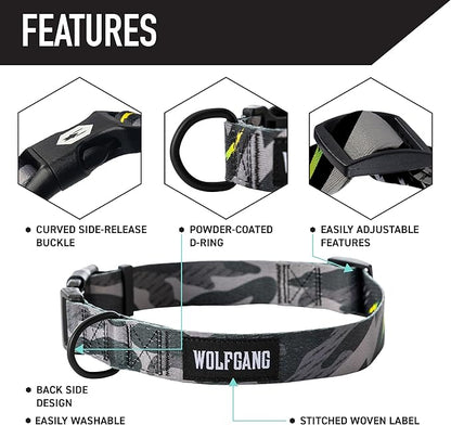 Wolfgang Heavy Duty Martingale Dog Collar with Quick Release Nylon Buckle for Walking & Training, DarkSkies Print, Medium