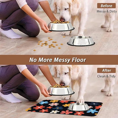 Abstract Groovy Flower Dog Food Mat for Floors,Absorbent Pet Food and Water Bowl Mats,Non-Slip Pet Feeding Mat,Pet Supplies 12" x 20"