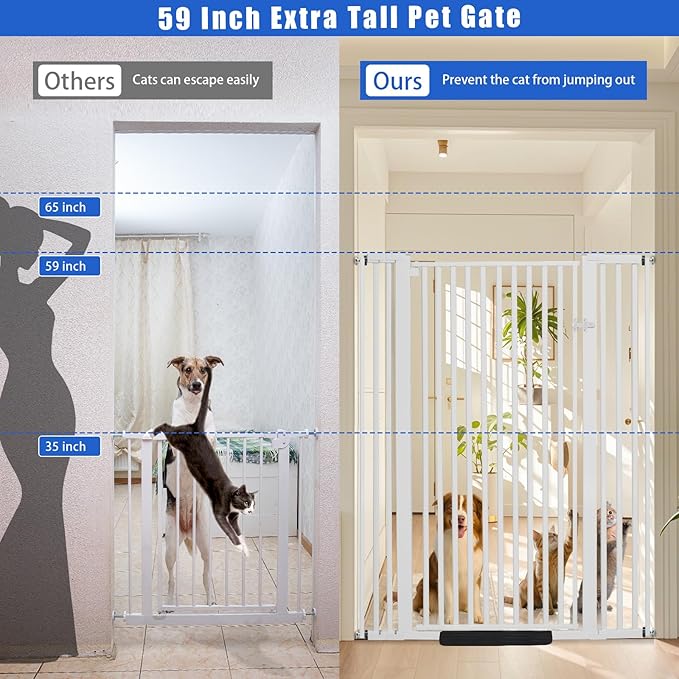 SHYUJAJIE 59 Inch Extra Tall Pet Gate for Cats,29.5-43" Adjustable Wide Dog Gates,No Drilling Pressure Mounted Walk Through Tall Cat Gate for Doorways,Hallway,Stairs