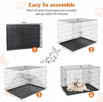 Sweetcrispy 36 Inch Dog Crate, Medium Crates Double Door Folding Metal Wire Dog Cage with Plastic Leak-Proof Pan Tray, Pet Kennel for Indoor, Outdoor, Travel