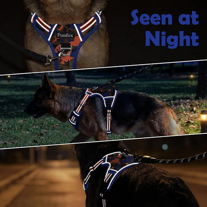 Funfox Dog Harness No Pull, Adjustable Pet Vest Harness, Super Soft Material with Vertical Handle Easy Control, Reflective Night Walking, 2 Leash Clips for Medium Sized Dogs, Camo Orange, M