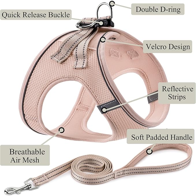 Dog Harness with Leash Set, No Pull Adjustable Reflective Step-in Puppy Pet Vest Harnesses for Small Medium Large Dogs and Cats,Light Pink XS