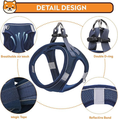 Dog Harness with Leash Set, No-Pull Step-in Reflective Pet Harness with 1 Leash Clips, Adjustable Soft Padded Easy Walk Dog Vest for Small Medium Large Dogs, Cats(Dark Blue, XXSmall)