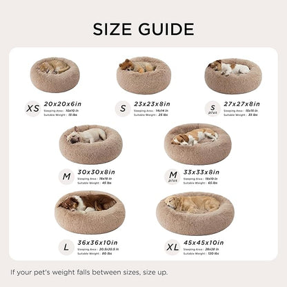 Bedsure Calming Dog Bed Medium Large Size Dogs - Donut Washable Large Pet Bed, 33 inches Anti-Slip Round Fluffy Plush Faux Fur Dog Bed, Camel