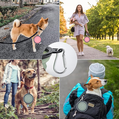 SLSON Collapsible Pet Feeder, 2 Pack Dog Bowls with Cover Lids, Portable Foldable Cat Water Dish Bowl for Pets, Small, Fairy Pink and Sprout Green