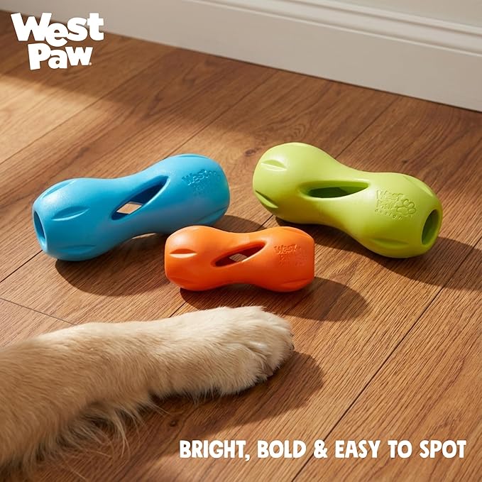 West Paw Qwizl Durable Zogoflex Dog Puzzle Toy for Mental Stimulation, and Enrichment - Treat Dispensing for Bully Sticks and Dental Sticks - Dishwasher Safe - Made in USA - Small - Granny Smith
