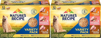 Nature's Recipe Chicken, Salmon and Turkey Recipes Variety Pack Wet Dog Food, 12-2.75 oz. Cups, 2 Count (Pack of 2)
