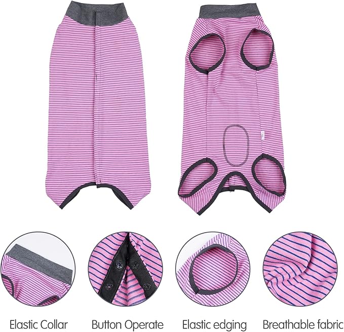 Dotoner Dog Recovery Suit Abdominal Wound Puppy Surgical Clothes Post-Operative Vest Pet After Surgery Wear Substitute E-Collar & Cone(3XL,Pink)