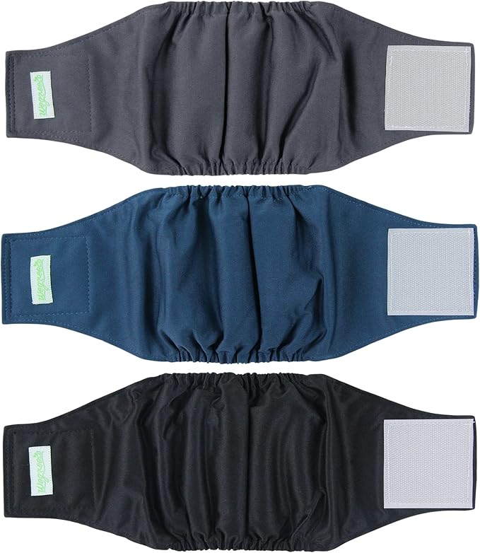 Wegreeco Washable Male Dog Belly Band - Pack of 3 - Washable Male Dog Belly Wrap, Small Doggie Dog Diapers Male for Doggy Puppy (Black, Charcoal, Navy, Small)