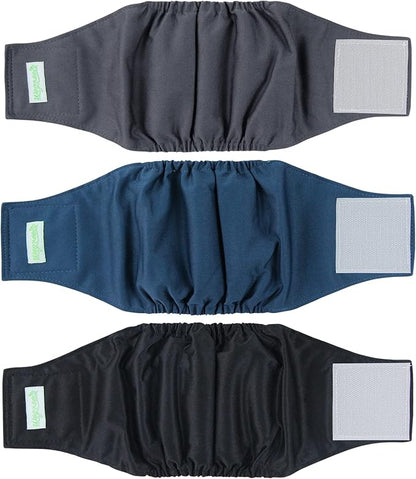wegreeco Washable Male Dog Belly Band (Stylish Pattern)- Pack of 3 - Washable Male Dog Belly Wrap, Dog Diapers Male (Black, Charcoal, Navy, XX-Large)