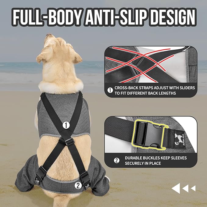 Arblina Dog Recovery Sleeve for Hind Leg, Adjustable Buckled Rear Leg Sleeve to Prevent Licking Wounds for Medium Large Dogs After Surgery, Thick Leg Sleeve as Cone Collar Alternative, L