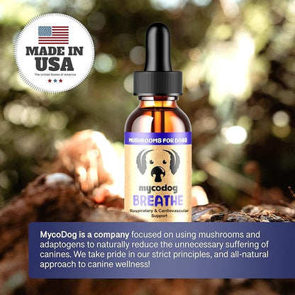MycoDog Breathe - Respiratory Support Supplement for Dogs - Breathing Comfort & Airway Health - French Bulldogs, Pugs, & Flat-Faced Breeds - Natural Mushroom and Ashwagandha Drops - 2 oz