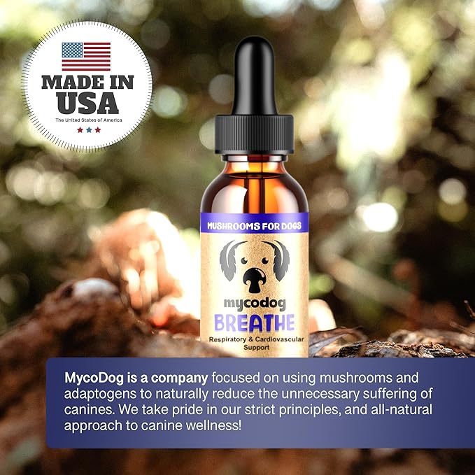 MycoDog Breathe - Respiratory Support Supplement for Dogs - Breathing Comfort & Airway Health - French Bulldogs, Pugs, & Flat-Faced Breeds - Natural Mushroom and Ashwagandha Drops