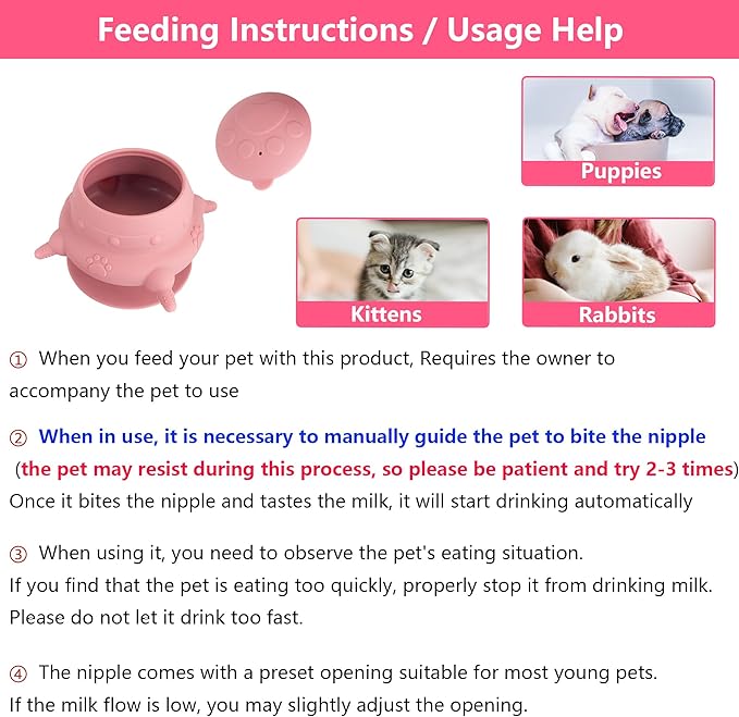 Newborn Puppy and Kitten Feeder, Milk Feeding Bowl – 4-Nipple Design for Easy Nursing of Small Pets