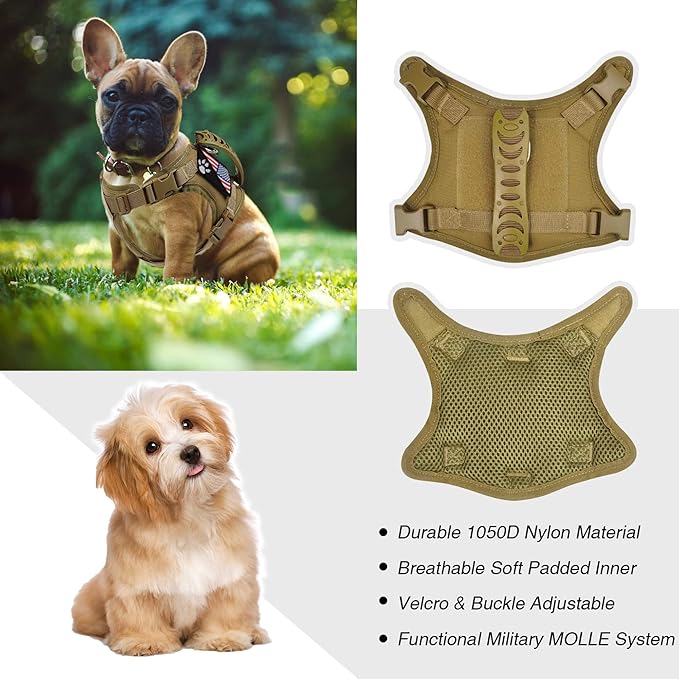 Tactical Dog Harness Tactical with Rubber Handle K9 Military Adjustable Puppy Pet Vest Harness for Outdoor Training XS (Brown Harness)