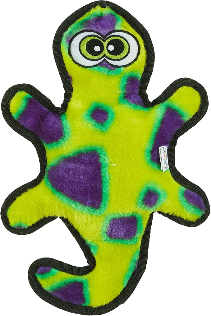 Outward Hound Durablez Medium Gecko Stuffing-Free Squeaky Plush Dog Toy for Puppies & Dogs - Interactive, Soft Yet Tough, No Mess, Jumbo Squeaker, Long-Lasting Play, 13.75 inch, Multicolor