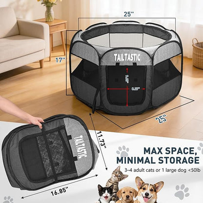 Portable Pet Playpen for Small Dogs & Cats, Foldable Puppy Safety Pen with Removable Zipper Top, Breathable Mesh Dog Delivery Room, Indoor Isolation Cage for Kittens/Rabbits (Light Grey, Small)